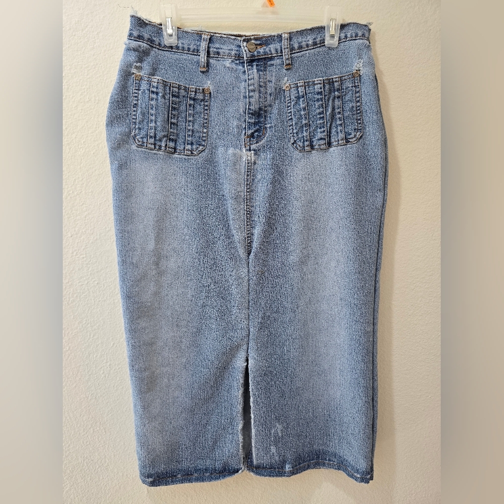 Classic Blue Denim Midi Skirt